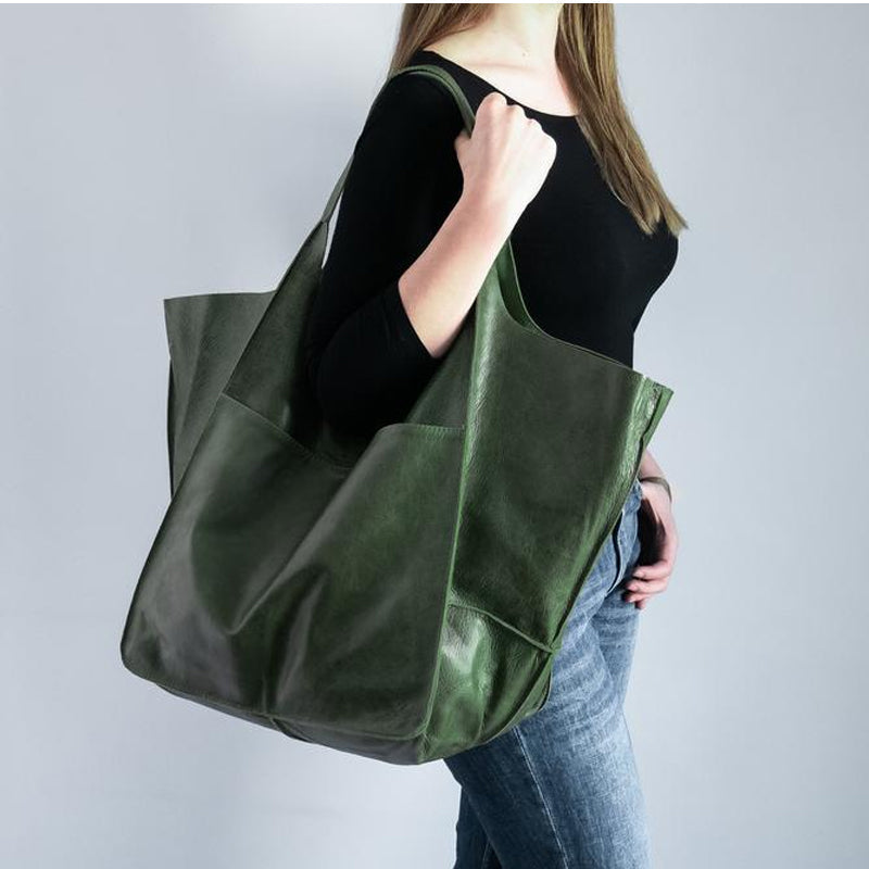 Modna torba skórzana damska – duża vintage shopper na co dzień - Image 2