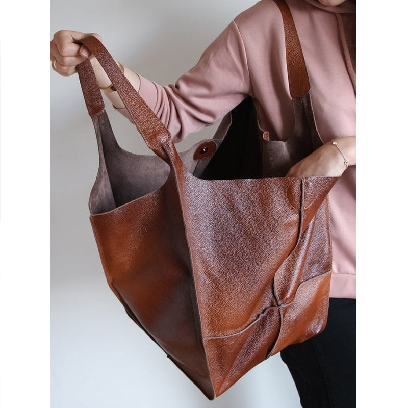 Modna torba skórzana damska – duża vintage shopper na co dzień - Image 3