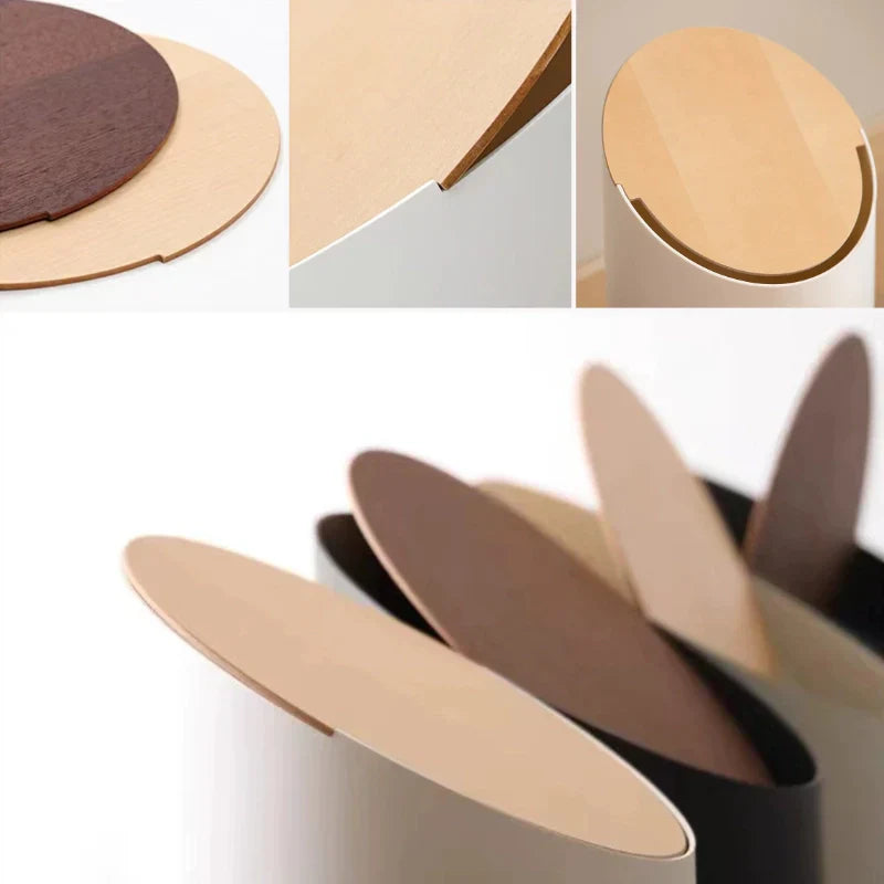 Minimalistyczny Wytrzymały kosz na śmieci Swing-Top z drewnianą pokrywą - Image 4
