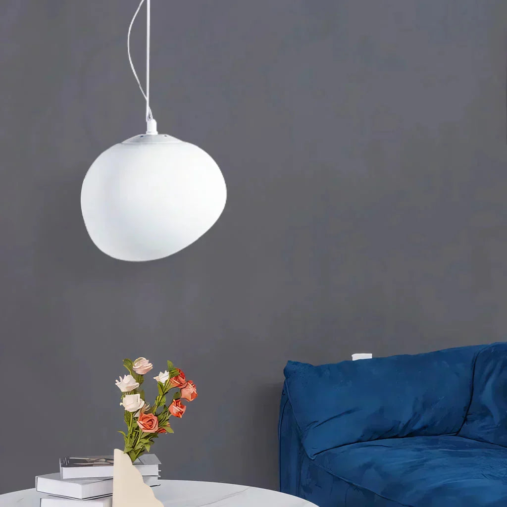 Artystyczna lampa wisząca z matowego szkła z kamykami do jadalni i salonów - Image 10