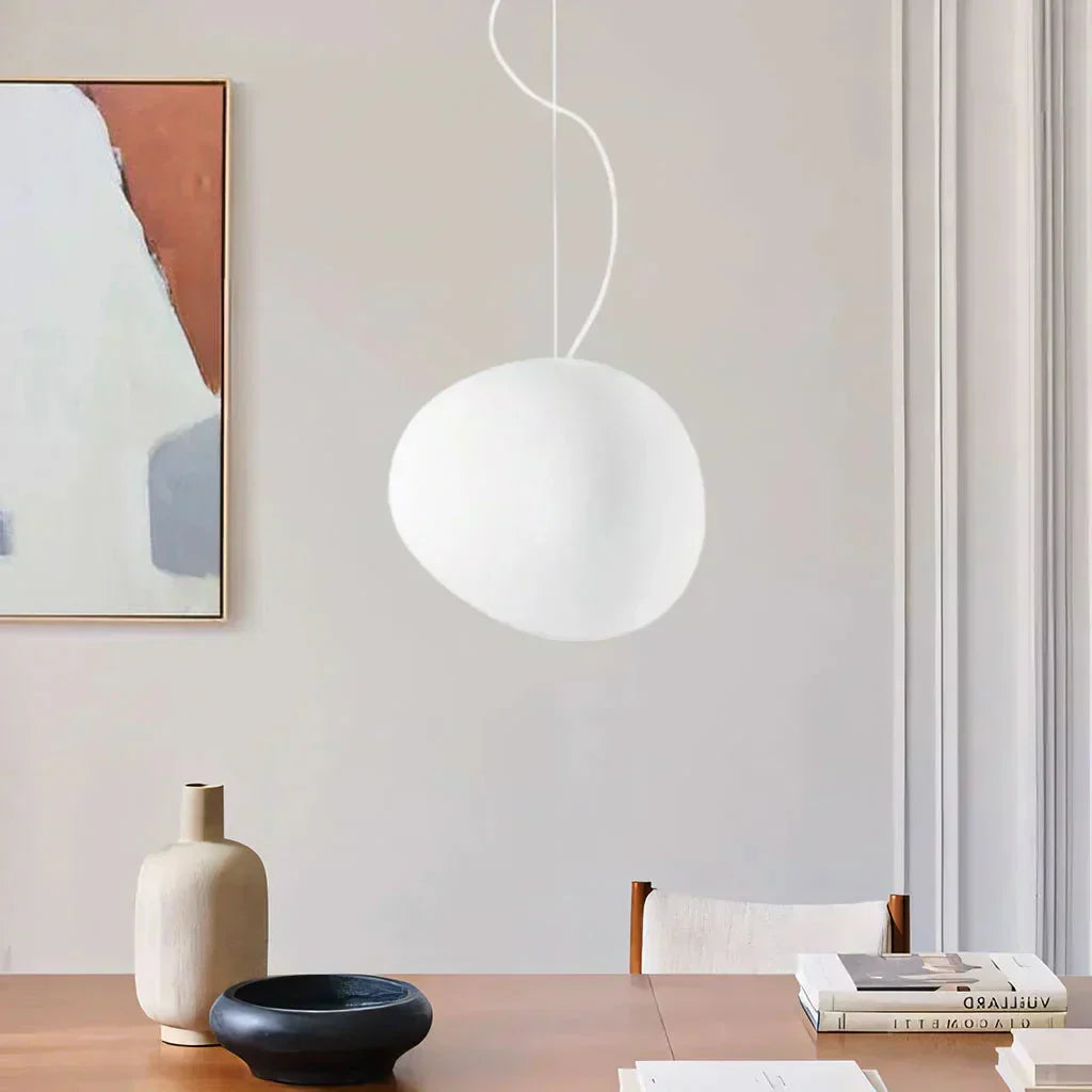 Artystyczna lampa wisząca z matowego szkła z kamykami do jadalni i salonów - Image 2