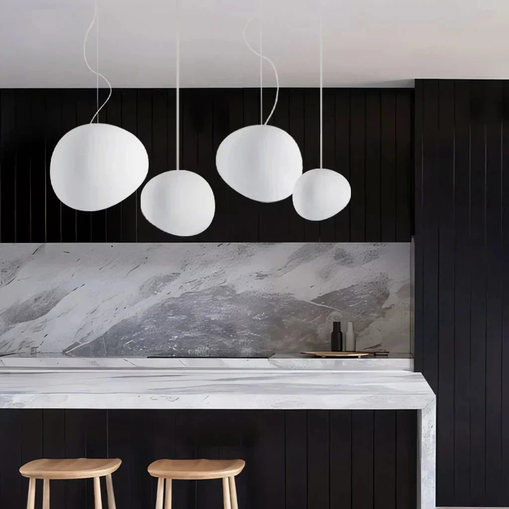 Artystyczna lampa wisząca z matowego szkła z kamykami do jadalni i salonów - Image 6