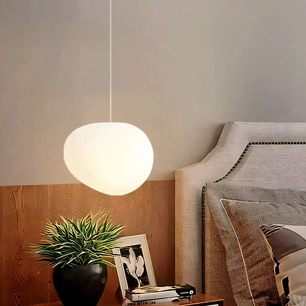 Artystyczna lampa wisząca z matowego szkła z kamykami do jadalni i salonów - Image 7