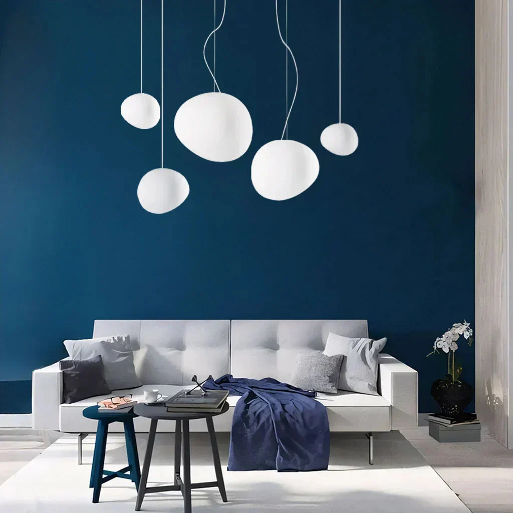 Artystyczna lampa wisząca z matowego szkła z kamykami do jadalni i salonów - Image 8