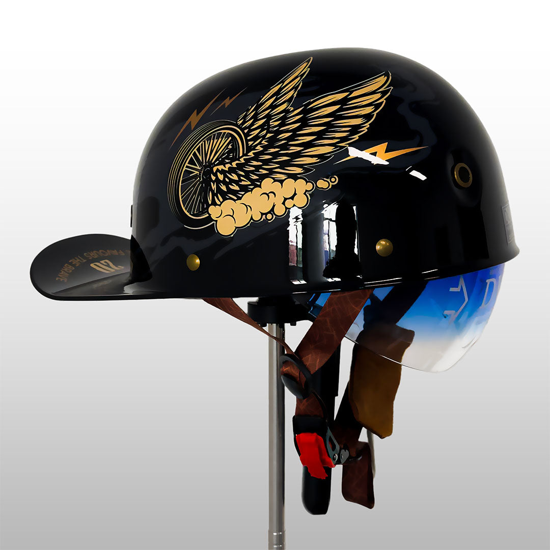 Miejski kask motocyklowy półskorupowy – Retro w stylu czapki z daszkiem z szybkim zapięciem