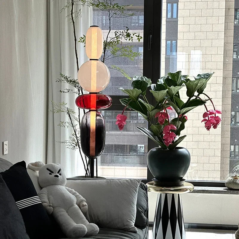 Lampa podłogowa LED do salonu z kolorowego szkła – dekoracyjna, nowoczesna lampa stojąca - Image 3