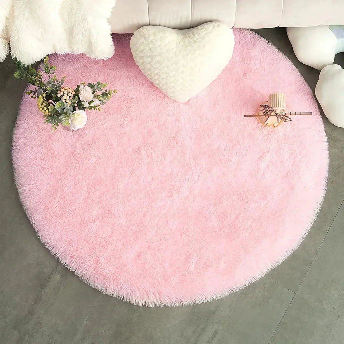 Okrągły dywan do salonu z mikrofibry, wysokie włosie 4 cm – miękki i puszysty, do sypialni