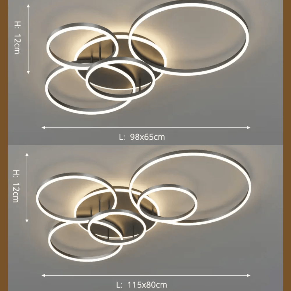 Lampa sufitowa LED z pierścieniami – ściemniana, z pilotem, do salonu i dużych wnętrz - Image 5