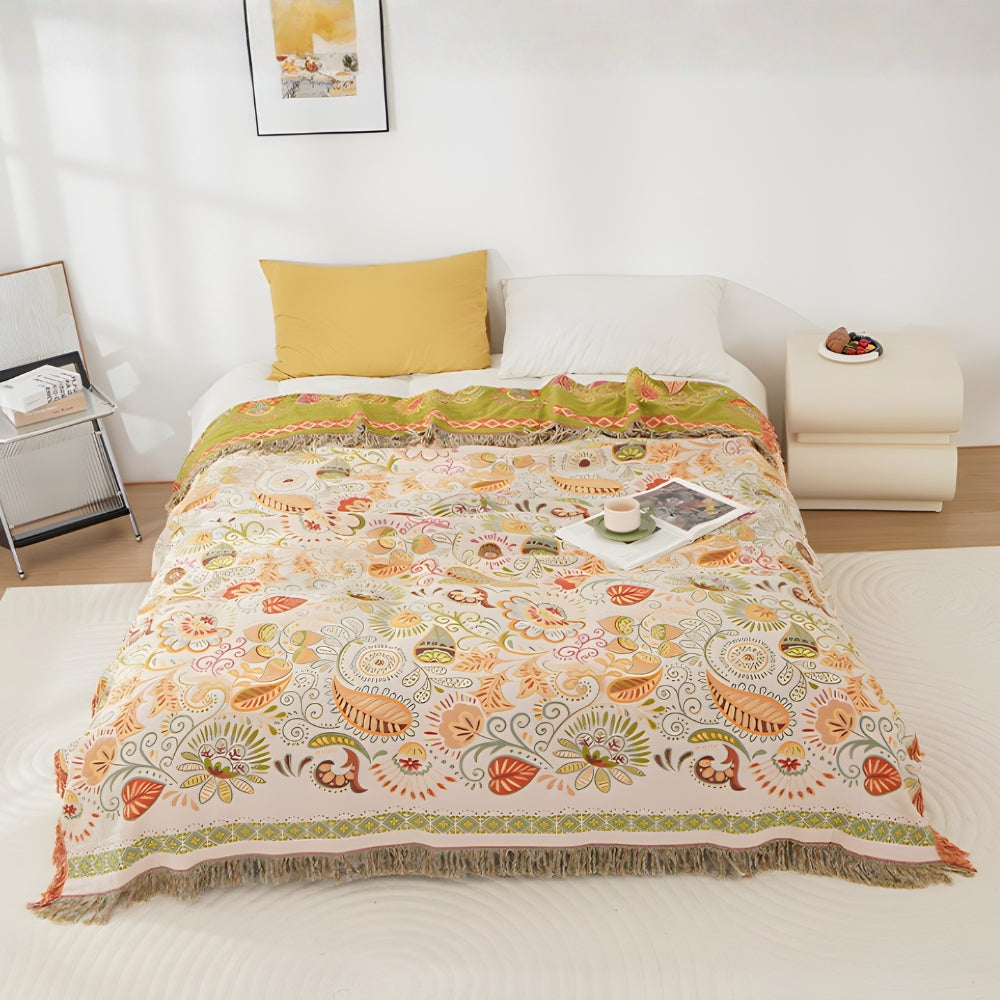 Stylowy przytulny boho dwustronny koc jesienny