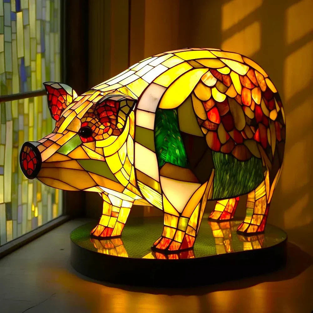 Retro szklana lampa stołowa motyw zwierząt - Image 2