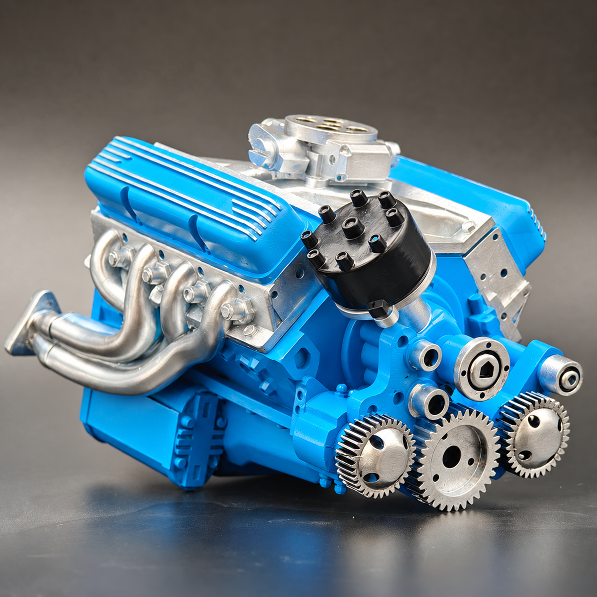 Miniaturowy model silnika V8 – dekoracja motoryzacyjna na biurko i półkę