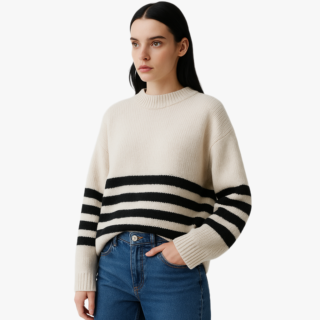 Nautyczny sweter z dzianiny w paski o kroju oversize
