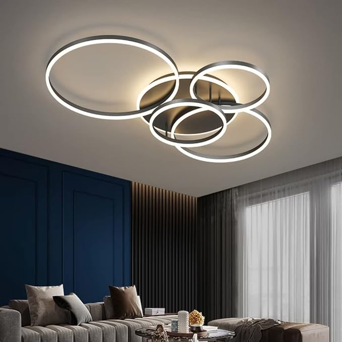 Lampa sufitowa LED z pierścieniami – ściemniana, z pilotem, do salonu i dużych wnętrz - Image 2
