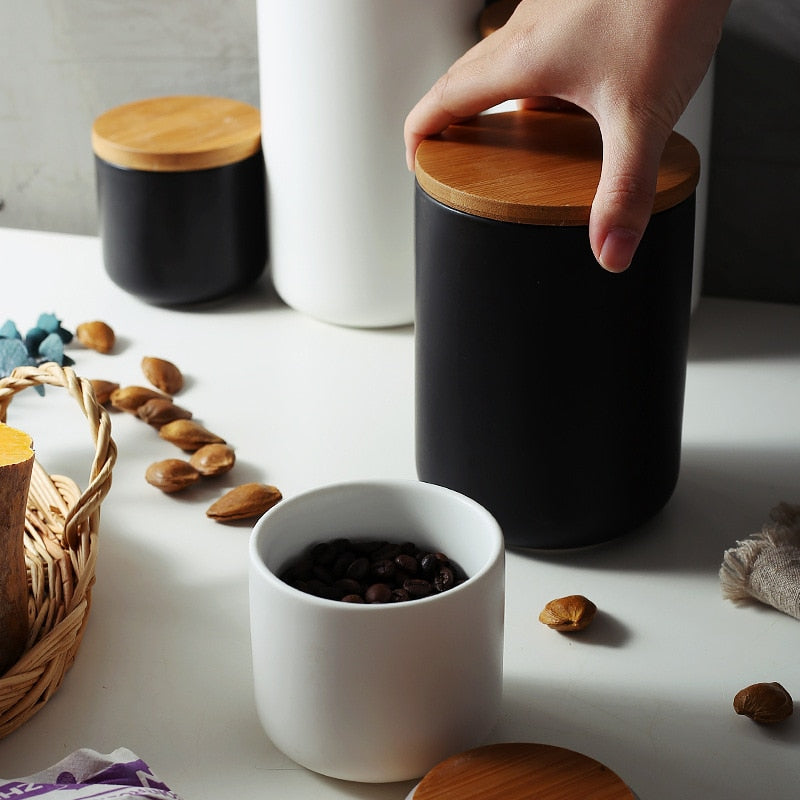 Ceramiczny słoik do przechowywania kuchenny żywności z szczelny drewnianą pokrywką - Image 3
